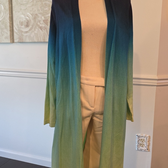 Edinburgh Sweaters - Edinburg Knitwear Gradient Blue and Green Long Cardigan